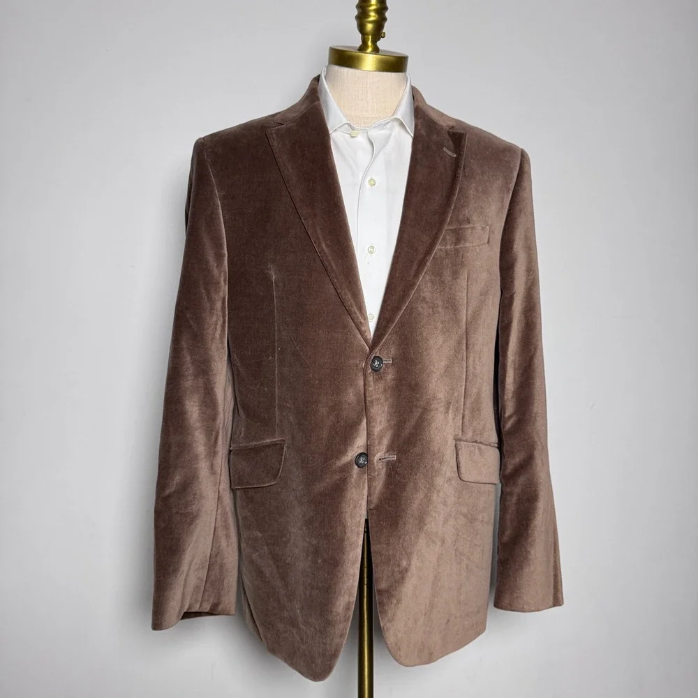 Banana‎ Republic Blazer Mens 44R Brown Solid Cotton Velvet Two-Button Sport Coat